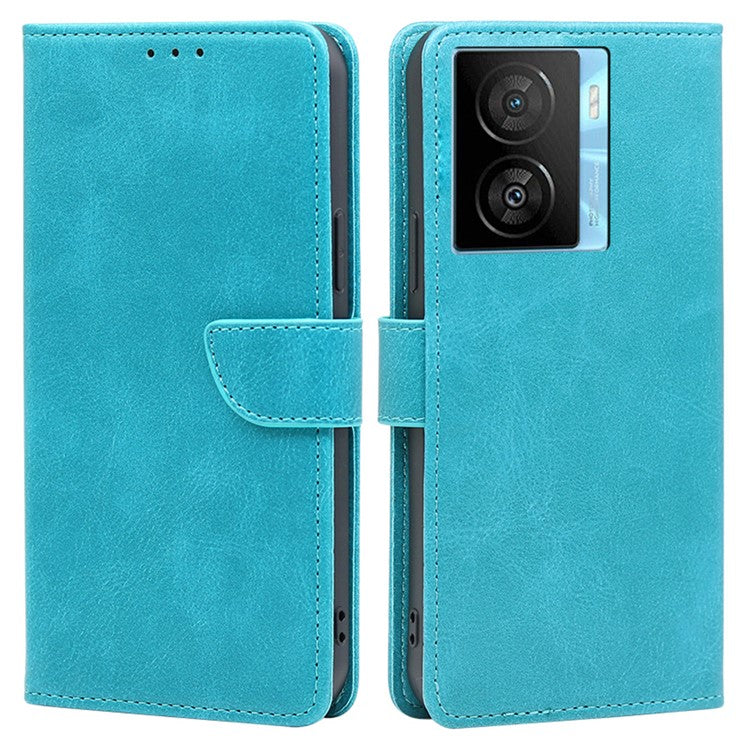 Wallet Folio Cover for vivo iQOO Z7x 5G Calf Texture PU Leather Drop Proof Flip Stand Phone Case - Baby Blue