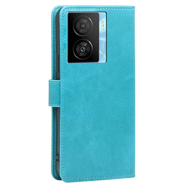 Wallet Folio Cover for vivo iQOO Z7x 5G Calf Texture PU Leather Drop Proof Flip Stand Phone Case - Baby Blue