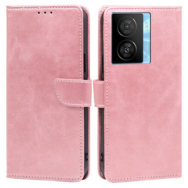 Wallet Folio Cover for vivo iQOO Z7x 5G Calf Texture PU Leather Drop Proof Flip Stand Phone Case - Rose Gold