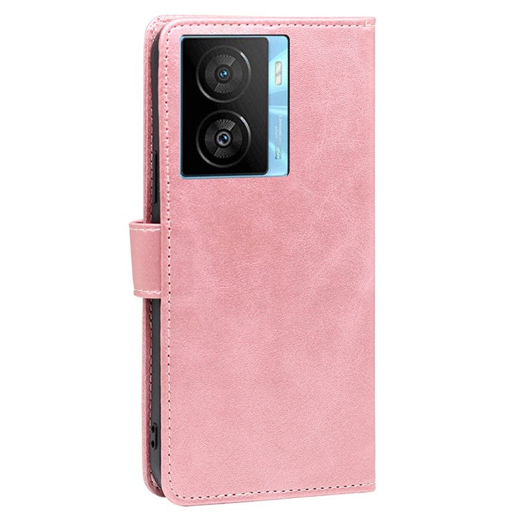 Wallet Folio Cover for vivo iQOO Z7x 5G Calf Texture PU Leather Drop Proof Flip Stand Phone Case - Rose Gold