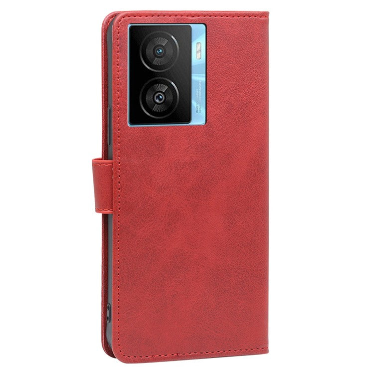 Wallet Folio Cover for vivo iQOO Z7x 5G Calf Texture PU Leather Drop Proof Flip Stand Phone Case - Red