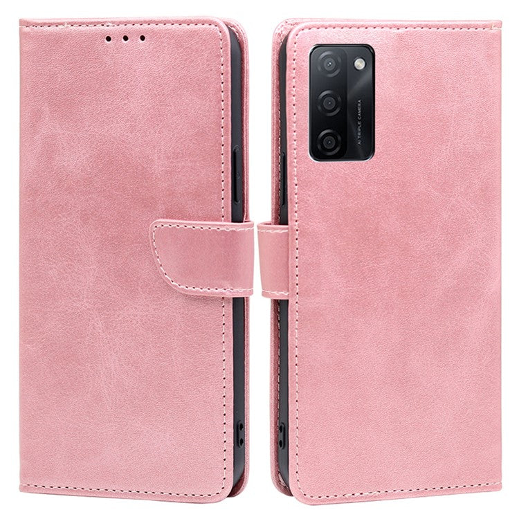 Mobile Phone Folio Cover for Oppo A55s 5G Calf Texture PU Leather Flip Stand Wallet Shockproof Case - Rose Gold