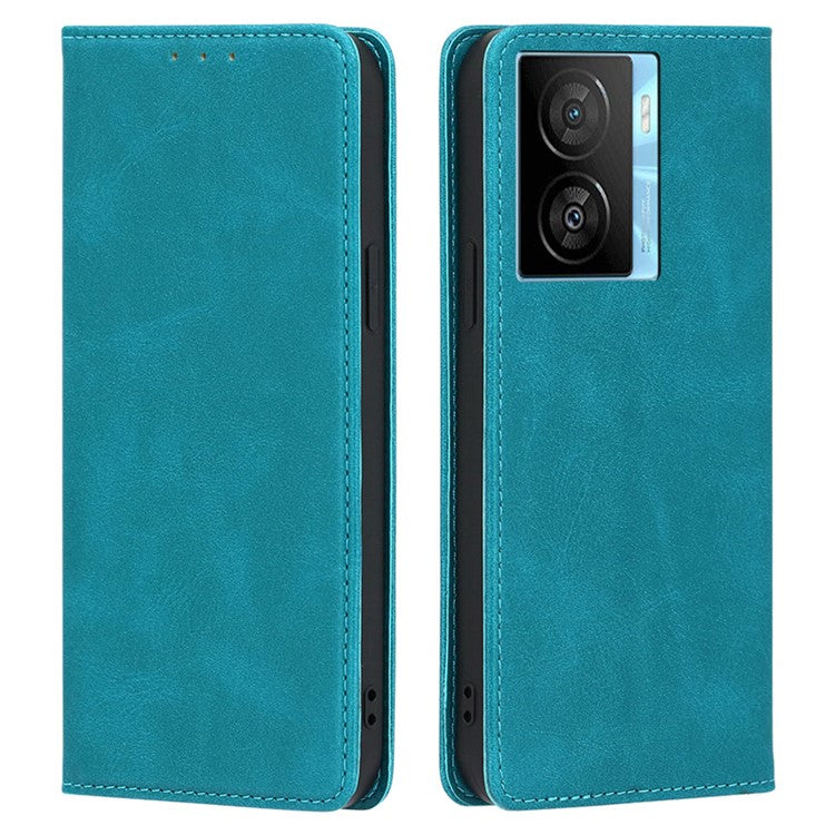 For vivo iQOO Z7x 5G Calf Texture Case Magnetic Closing Stand Phone PU Leather Wallet Shell - Baby Blue