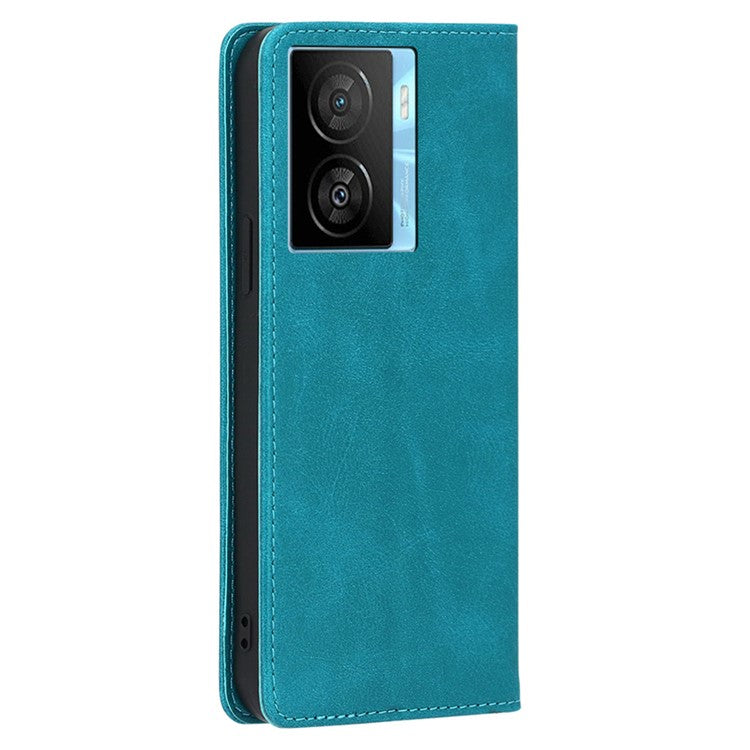 For vivo iQOO Z7x 5G Calf Texture Case Magnetic Closing Stand Phone PU Leather Wallet Shell - Baby Blue