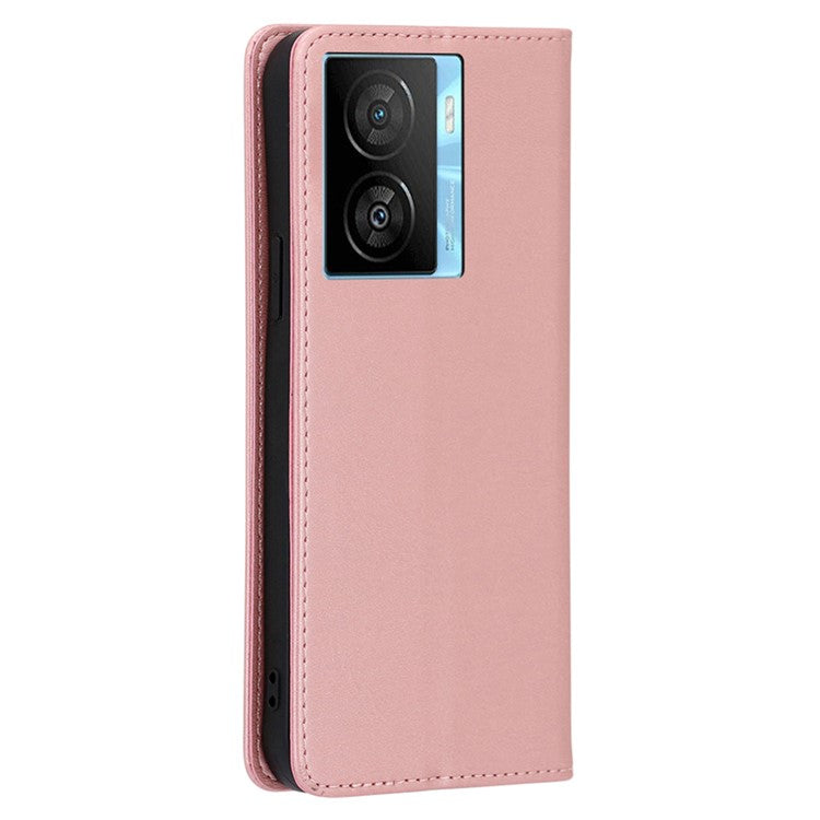 For vivo iQOO Z7x 5G Calf Texture Case Magnetic Closing Stand Phone PU Leather Wallet Shell - Rose Gold