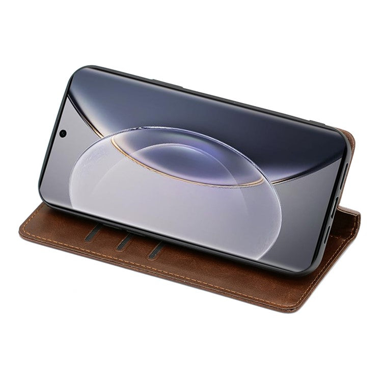 For vivo iQOO Z7x 5G Calf Texture Case Magnetic Closing Stand Phone PU Leather Wallet Shell - Brown