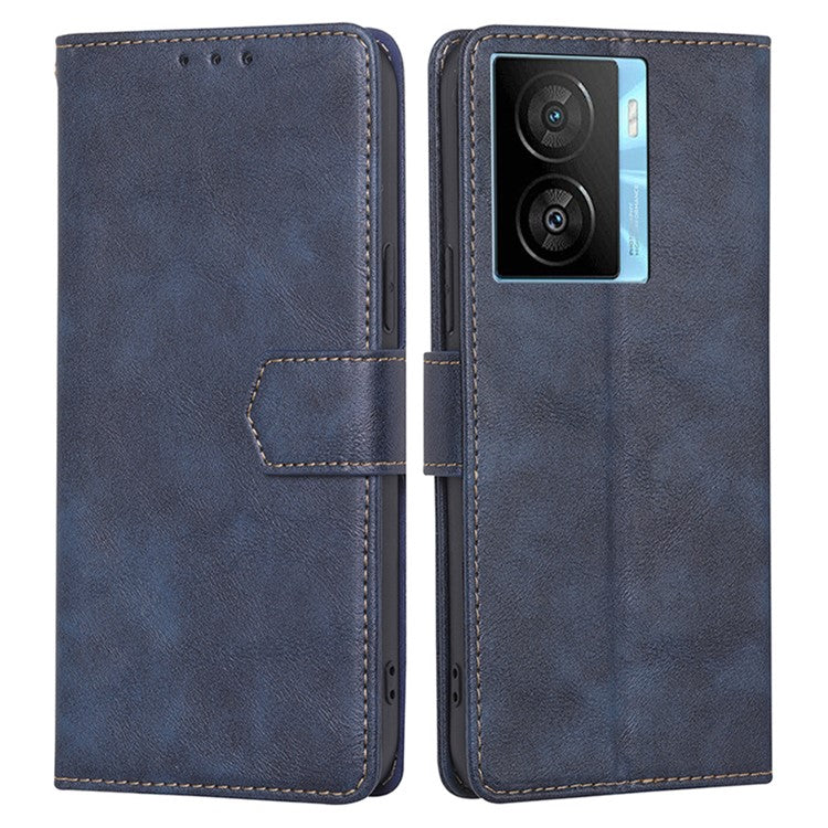 Phone Wallet Case for vivo iQOO Z7x 5G , PU Leather RFID Blocking Stand Cowhide Texture Phone Cover - Blue