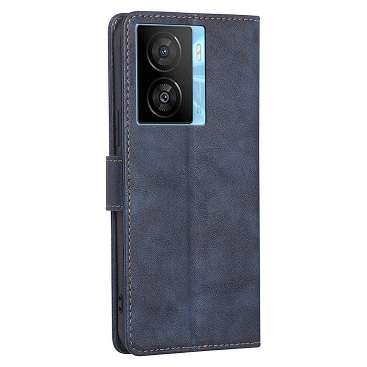 Phone Wallet Case for vivo iQOO Z7x 5G , PU Leather RFID Blocking Stand Cowhide Texture Phone Cover - Blue