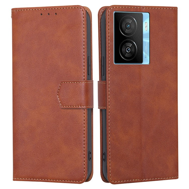 Phone Wallet Case for vivo iQOO Z7x 5G , PU Leather RFID Blocking Stand Cowhide Texture Phone Cover - Brown