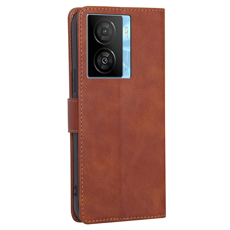 Phone Wallet Case for vivo iQOO Z7x 5G , PU Leather RFID Blocking Stand Cowhide Texture Phone Cover - Brown