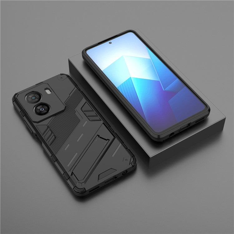 For vivo iQOO Z7x 5G Hard PC + Flexible TPU Phone Case Shockproof Back Cover with Kickstand - Black