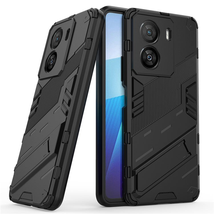 For vivo iQOO Z7x 5G Hard PC + Flexible TPU Phone Case Shockproof Back Cover with Kickstand - Black