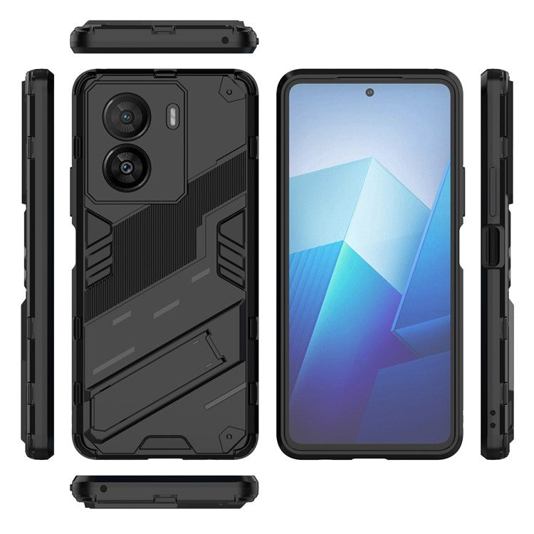 For vivo iQOO Z7x 5G Hard PC + Flexible TPU Phone Case Shockproof Back Cover with Kickstand - Black