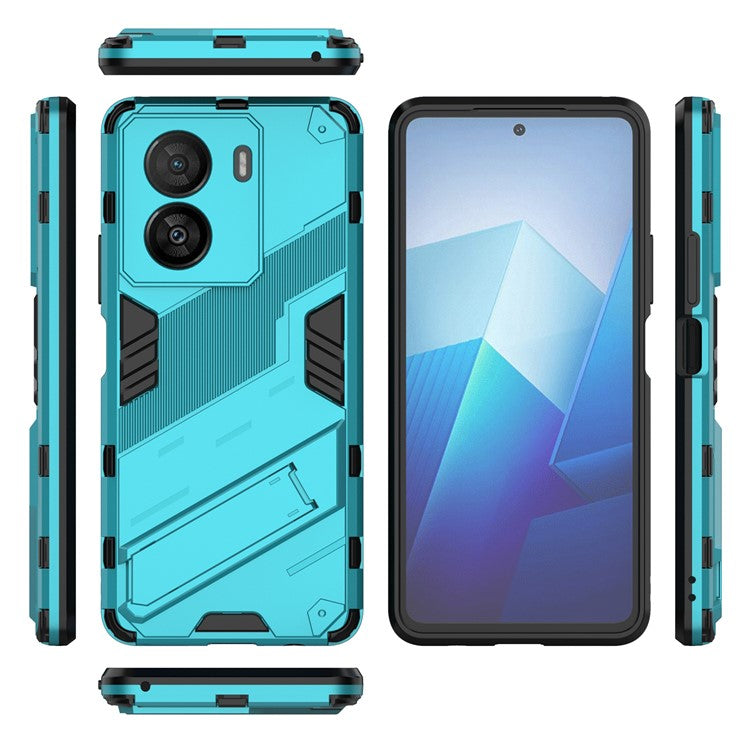 For vivo iQOO Z7x 5G Hard PC + Flexible TPU Phone Case Shockproof Back Cover with Kickstand - Baby Blue