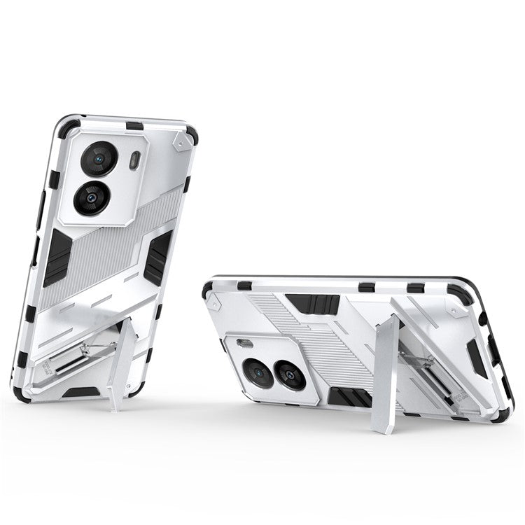 For vivo iQOO Z7x 5G Hard PC + Flexible TPU Phone Case Shockproof Back Cover with Kickstand - White