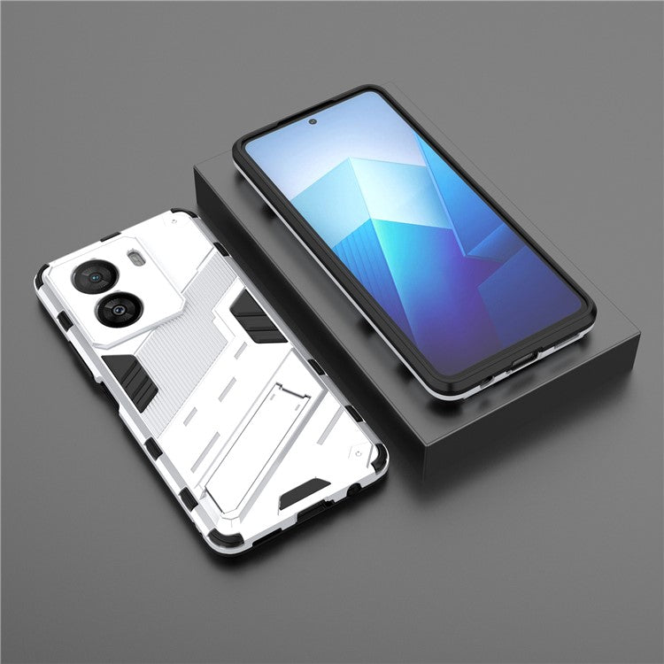 For vivo iQOO Z7x 5G Hard PC + Flexible TPU Phone Case Shockproof Back Cover with Kickstand - White