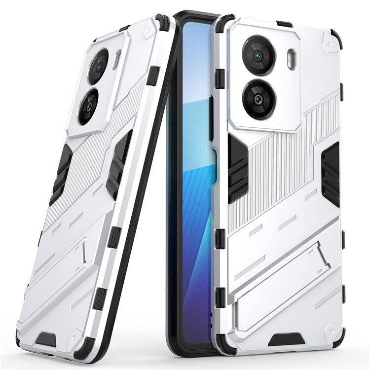 For vivo iQOO Z7x 5G Hard PC + Flexible TPU Phone Case Shockproof Back Cover with Kickstand - White