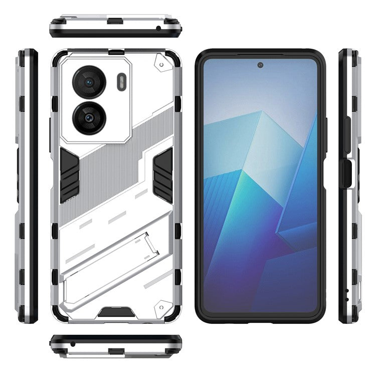 For vivo iQOO Z7x 5G Hard PC + Flexible TPU Phone Case Shockproof Back Cover with Kickstand - White