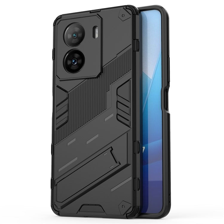 Shockproof Back Cover for vivo iQOO Z7 5G Hard PC + Flexible TPU Phone Case with Kickstand - Black