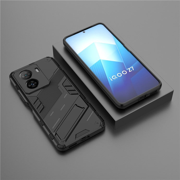 Shockproof Back Cover for vivo iQOO Z7 5G Hard PC + Flexible TPU Phone Case with Kickstand - Black