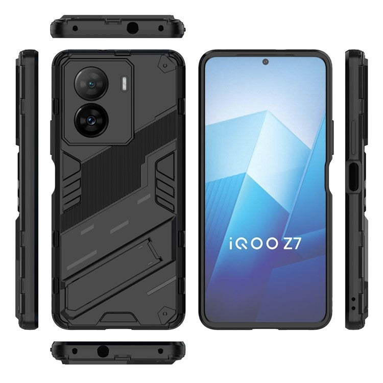 Shockproof Back Cover for vivo iQOO Z7 5G Hard PC + Flexible TPU Phone Case with Kickstand - Black