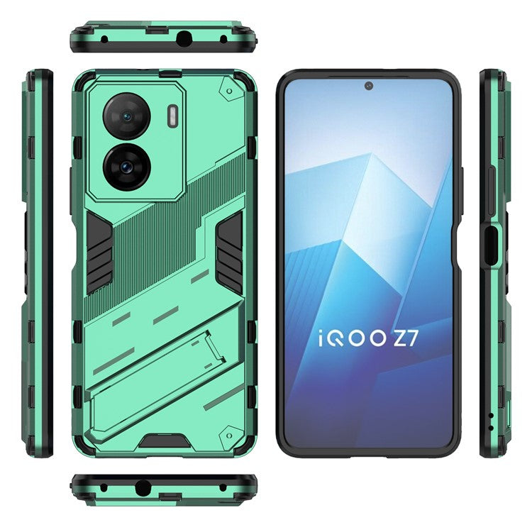 Shockproof Back Cover for vivo iQOO Z7 5G Hard PC + Flexible TPU Phone Case with Kickstand - Green