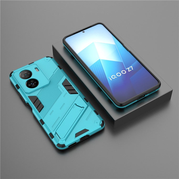 Shockproof Back Cover for vivo iQOO Z7 5G Hard PC + Flexible TPU Phone Case with Kickstand - Baby Blue