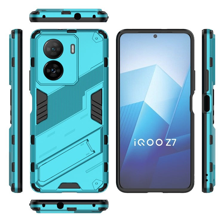 Shockproof Back Cover for vivo iQOO Z7 5G Hard PC + Flexible TPU Phone Case with Kickstand - Baby Blue