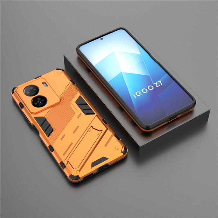 Shockproof Back Cover for vivo iQOO Z7 5G Hard PC + Flexible TPU Phone Case with Kickstand - Orange