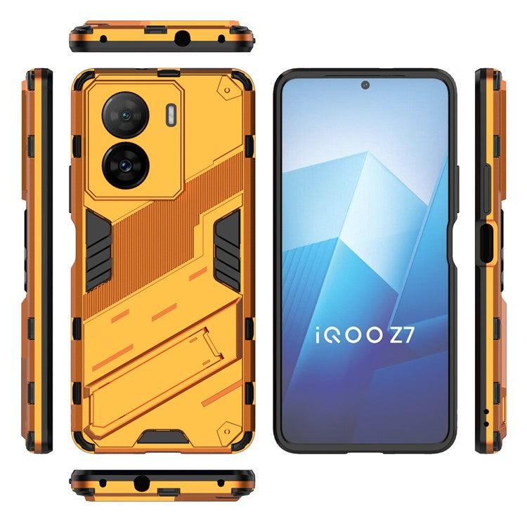 Shockproof Back Cover for vivo iQOO Z7 5G Hard PC + Flexible TPU Phone Case with Kickstand - Orange