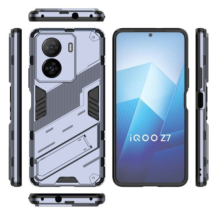 Shockproof Back Cover for vivo iQOO Z7 5G Hard PC + Flexible TPU Phone Case with Kickstand - Dark Blue