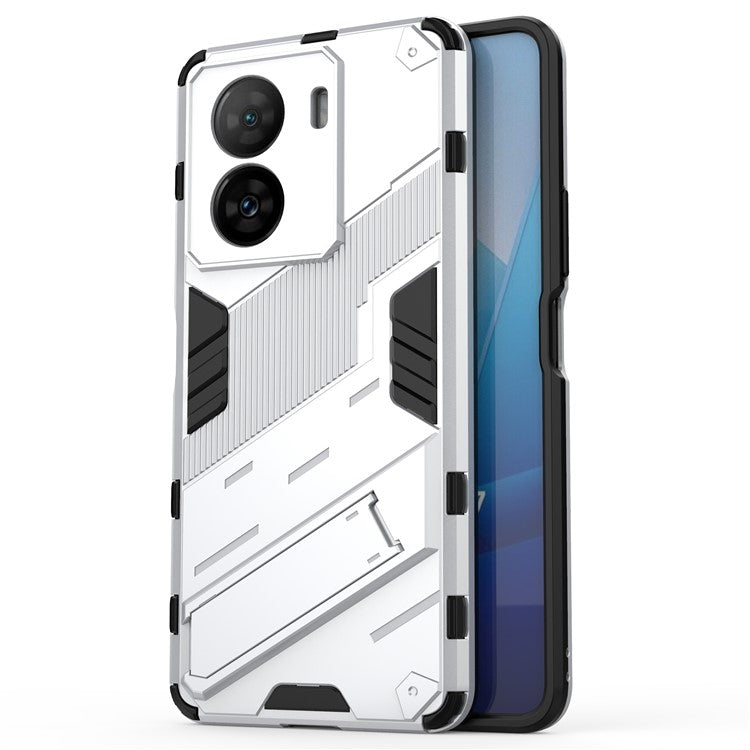 Shockproof Back Cover for vivo iQOO Z7 5G Hard PC + Flexible TPU Phone Case with Kickstand - White