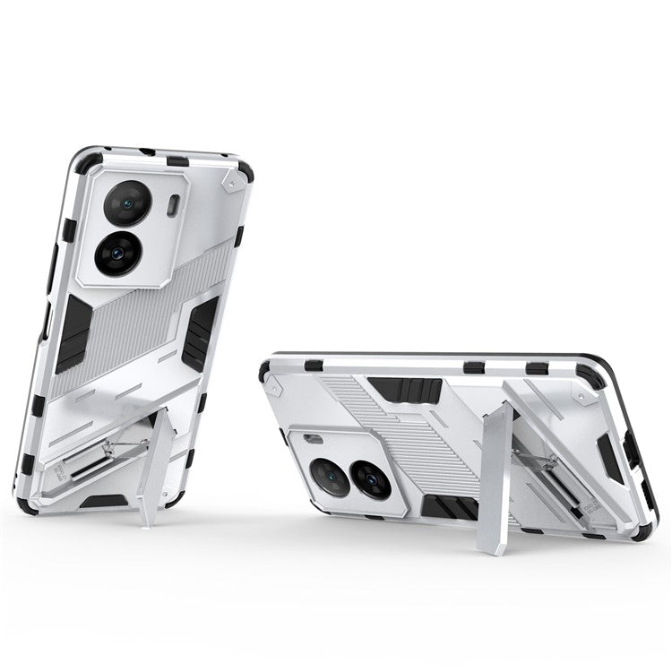 Shockproof Back Cover for vivo iQOO Z7 5G Hard PC + Flexible TPU Phone Case with Kickstand - White