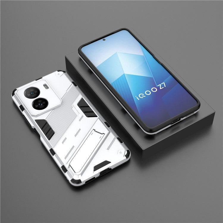 Shockproof Back Cover for vivo iQOO Z7 5G Hard PC + Flexible TPU Phone Case with Kickstand - White