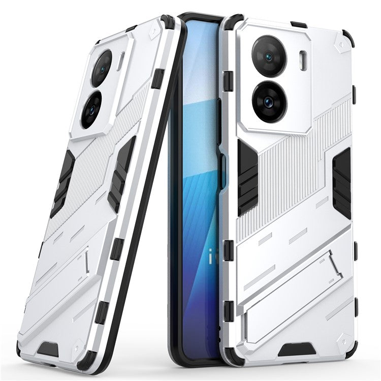 Shockproof Back Cover for vivo iQOO Z7 5G Hard PC + Flexible TPU Phone Case with Kickstand - White