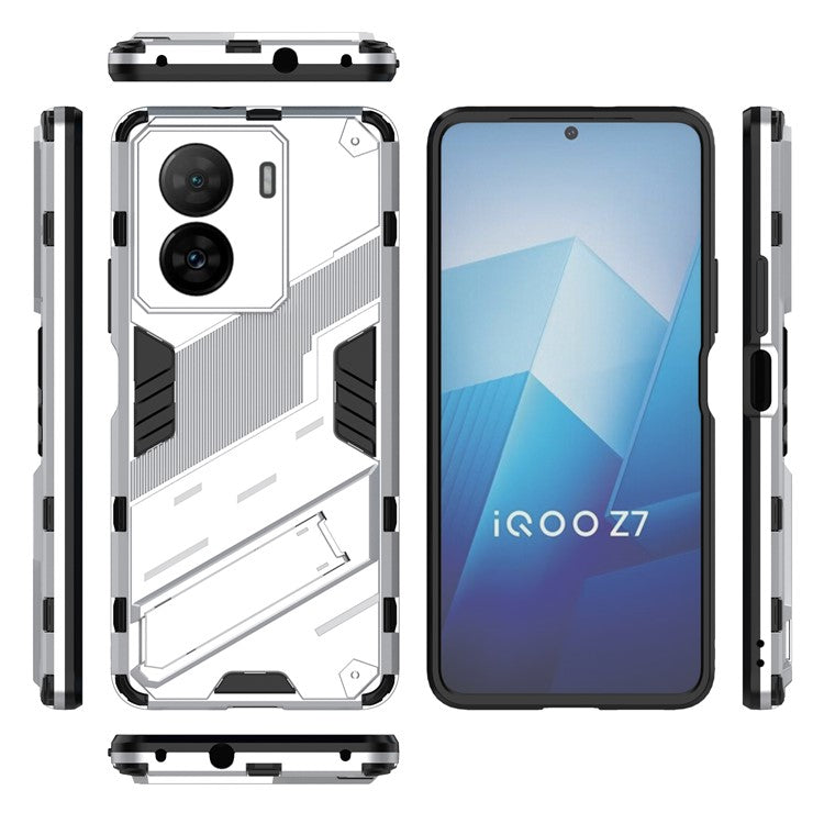 Shockproof Back Cover for vivo iQOO Z7 5G Hard PC + Flexible TPU Phone Case with Kickstand - White