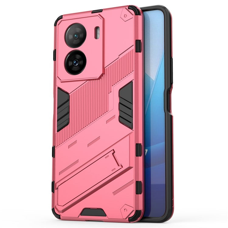 Shockproof Back Cover for vivo iQOO Z7 5G Hard PC + Flexible TPU Phone Case with Kickstand - Rose