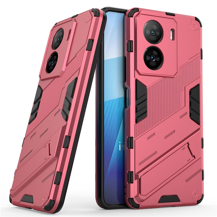 Shockproof Back Cover for vivo iQOO Z7 5G Hard PC + Flexible TPU Phone Case with Kickstand - Rose