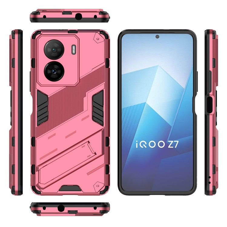 Shockproof Back Cover for vivo iQOO Z7 5G Hard PC + Flexible TPU Phone Case with Kickstand - Rose