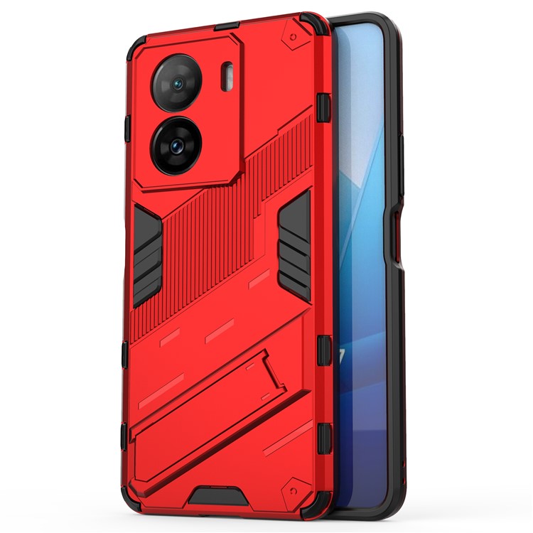 Shockproof Back Cover for vivo iQOO Z7 5G Hard PC + Flexible TPU Phone Case with Kickstand - Red