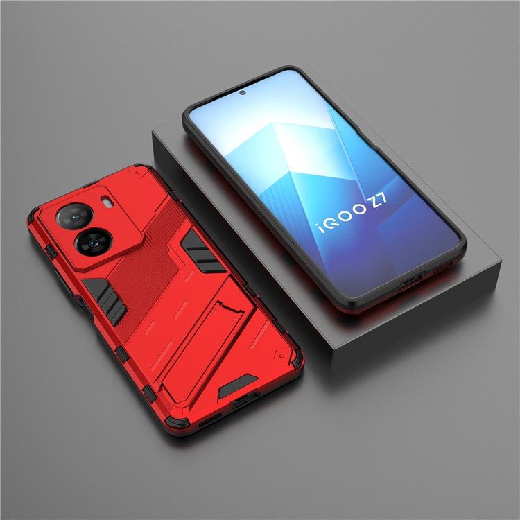 Shockproof Back Cover for vivo iQOO Z7 5G Hard PC + Flexible TPU Phone Case with Kickstand - Red