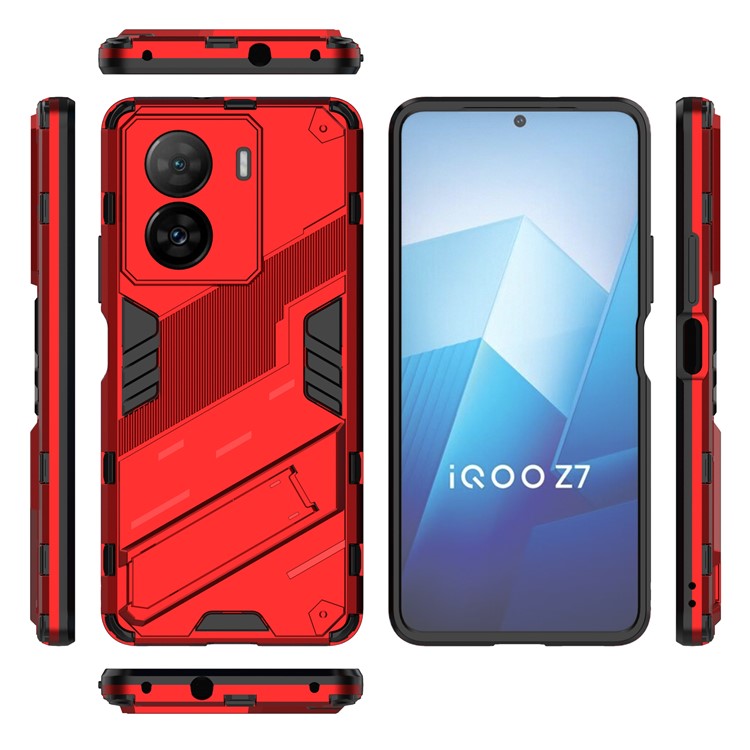 Shockproof Back Cover for vivo iQOO Z7 5G Hard PC + Flexible TPU Phone Case with Kickstand - Red