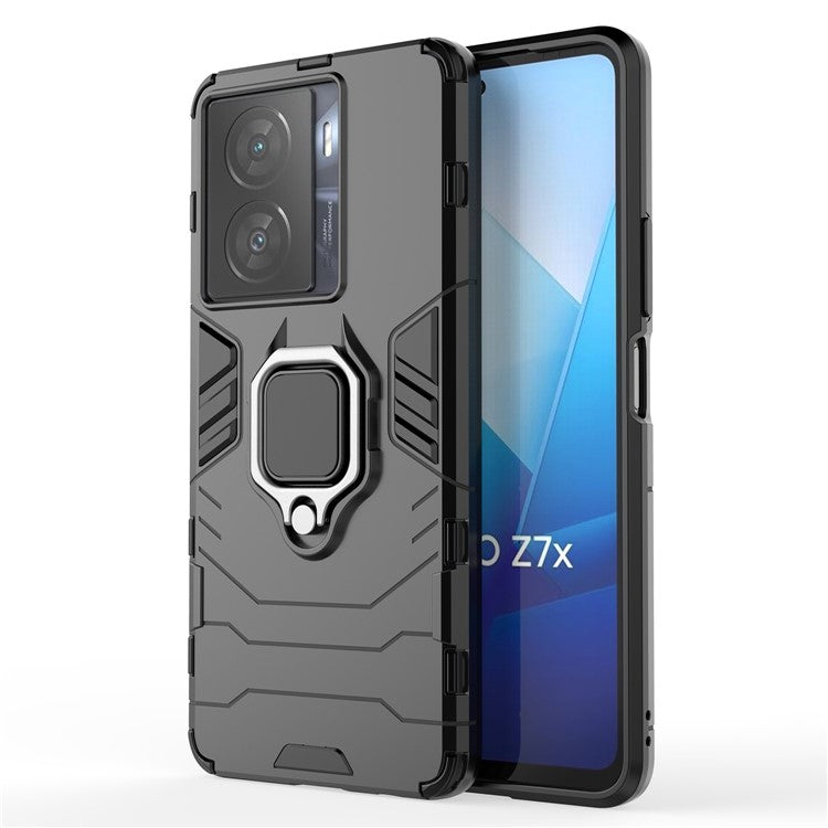 For vivo iQOO Z7x 5G Kickstand Protective Case Soft TPU Hard PC Rugged Shockproof Phone Cover - Black