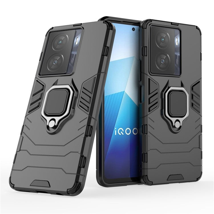 For vivo iQOO Z7x 5G Kickstand Protective Case Soft TPU Hard PC Rugged Shockproof Phone Cover - Black