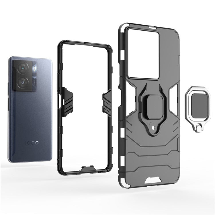 For vivo iQOO Z7x 5G Kickstand Protective Case Soft TPU Hard PC Rugged Shockproof Phone Cover - Black