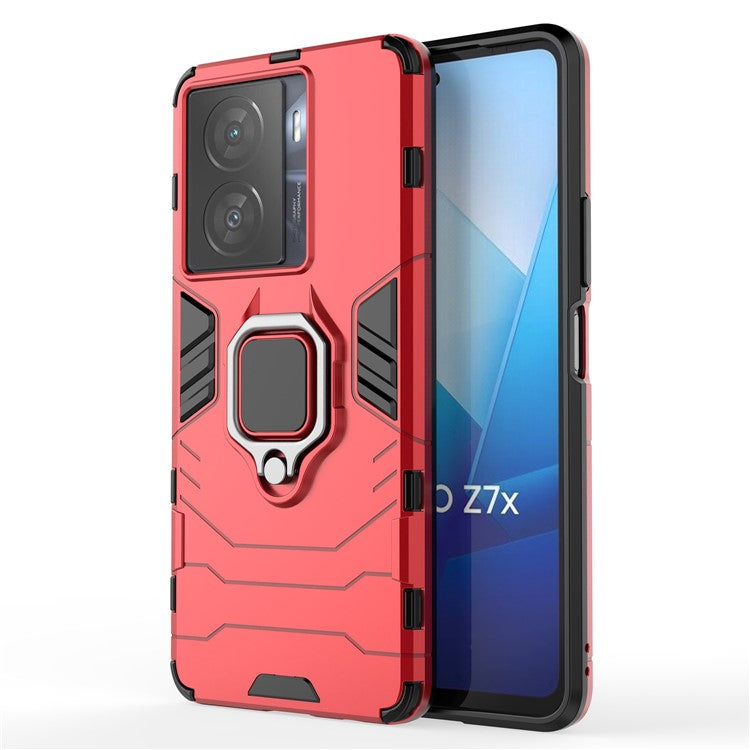 For vivo iQOO Z7x 5G Kickstand Protective Case Soft TPU Hard PC Rugged Shockproof Phone Cover - Red