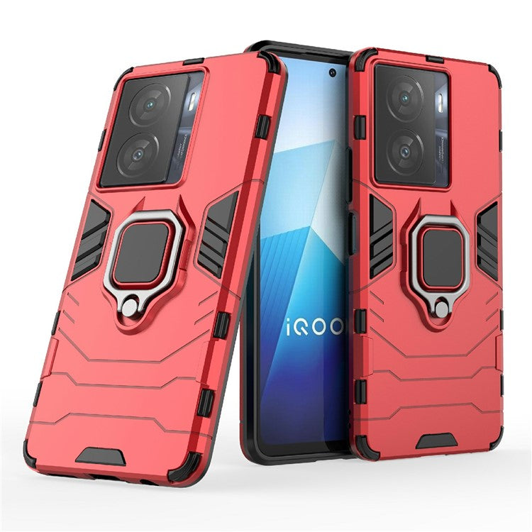 For vivo iQOO Z7x 5G Kickstand Protective Case Soft TPU Hard PC Rugged Shockproof Phone Cover - Red