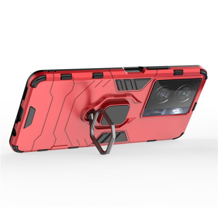 For vivo iQOO Z7x 5G Kickstand Protective Case Soft TPU Hard PC Rugged Shockproof Phone Cover - Red