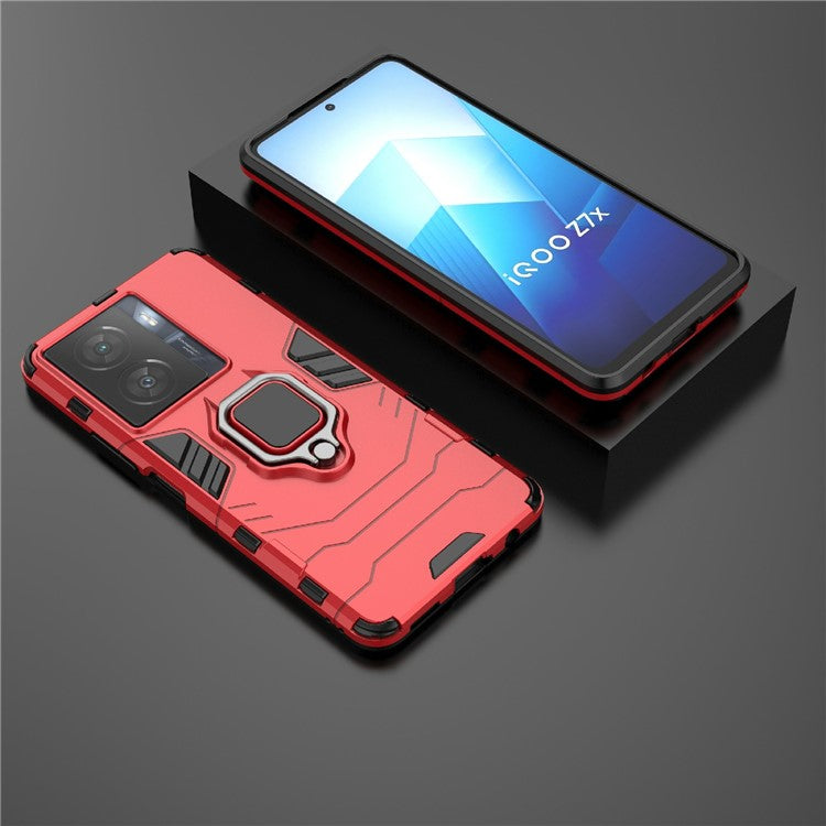 For vivo iQOO Z7x 5G Kickstand Protective Case Soft TPU Hard PC Rugged Shockproof Phone Cover - Red