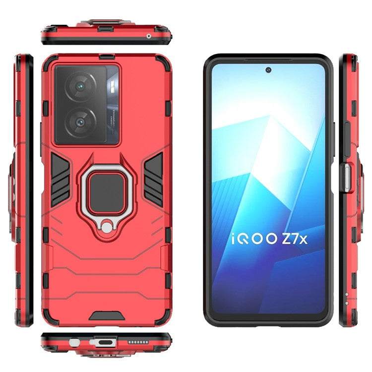 For vivo iQOO Z7x 5G Kickstand Protective Case Soft TPU Hard PC Rugged Shockproof Phone Cover - Red